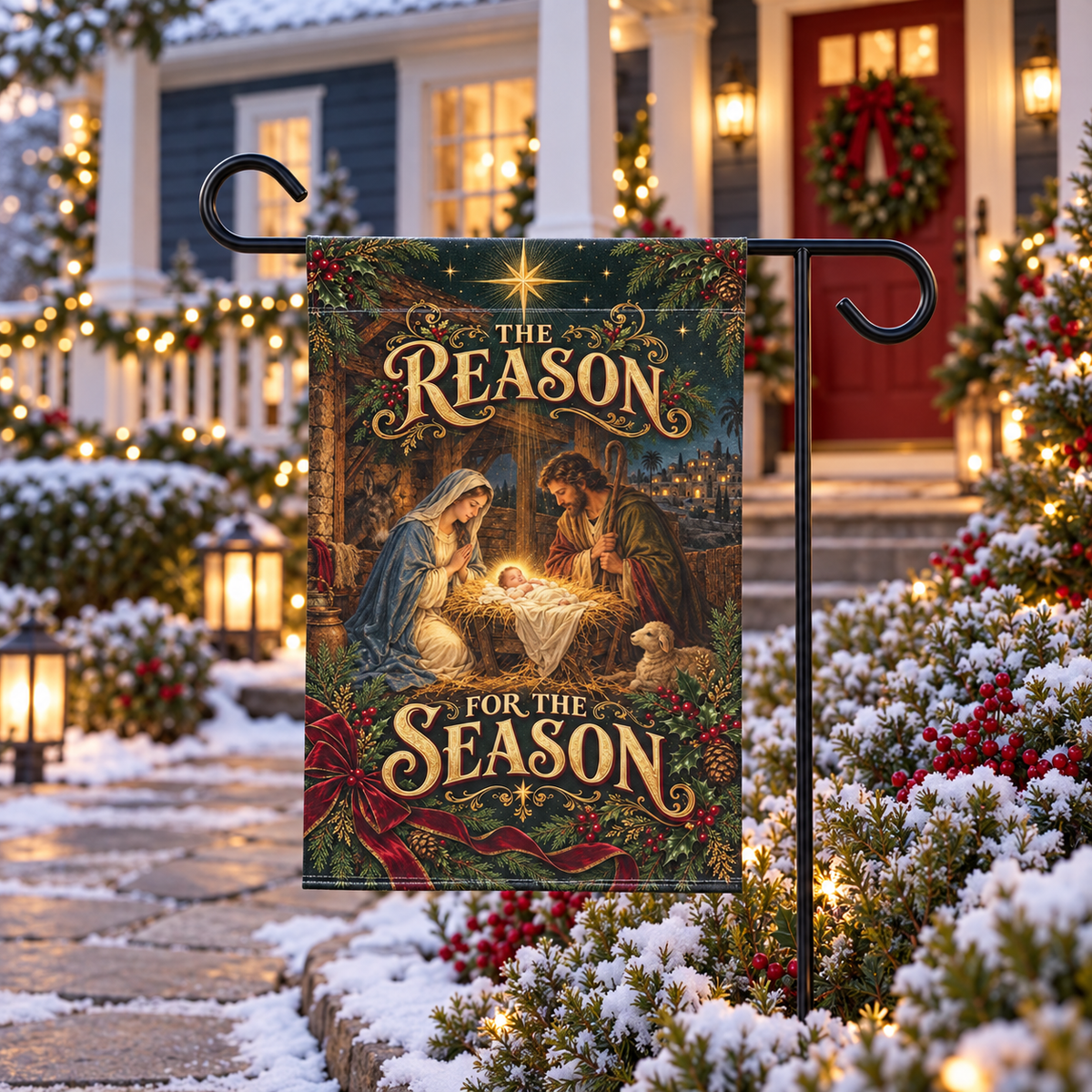 Christian Christmas Garden Flag, Nativity Scene, Reason for the Season, Double Sided 12x18 Flag, Religious Yard Decor
