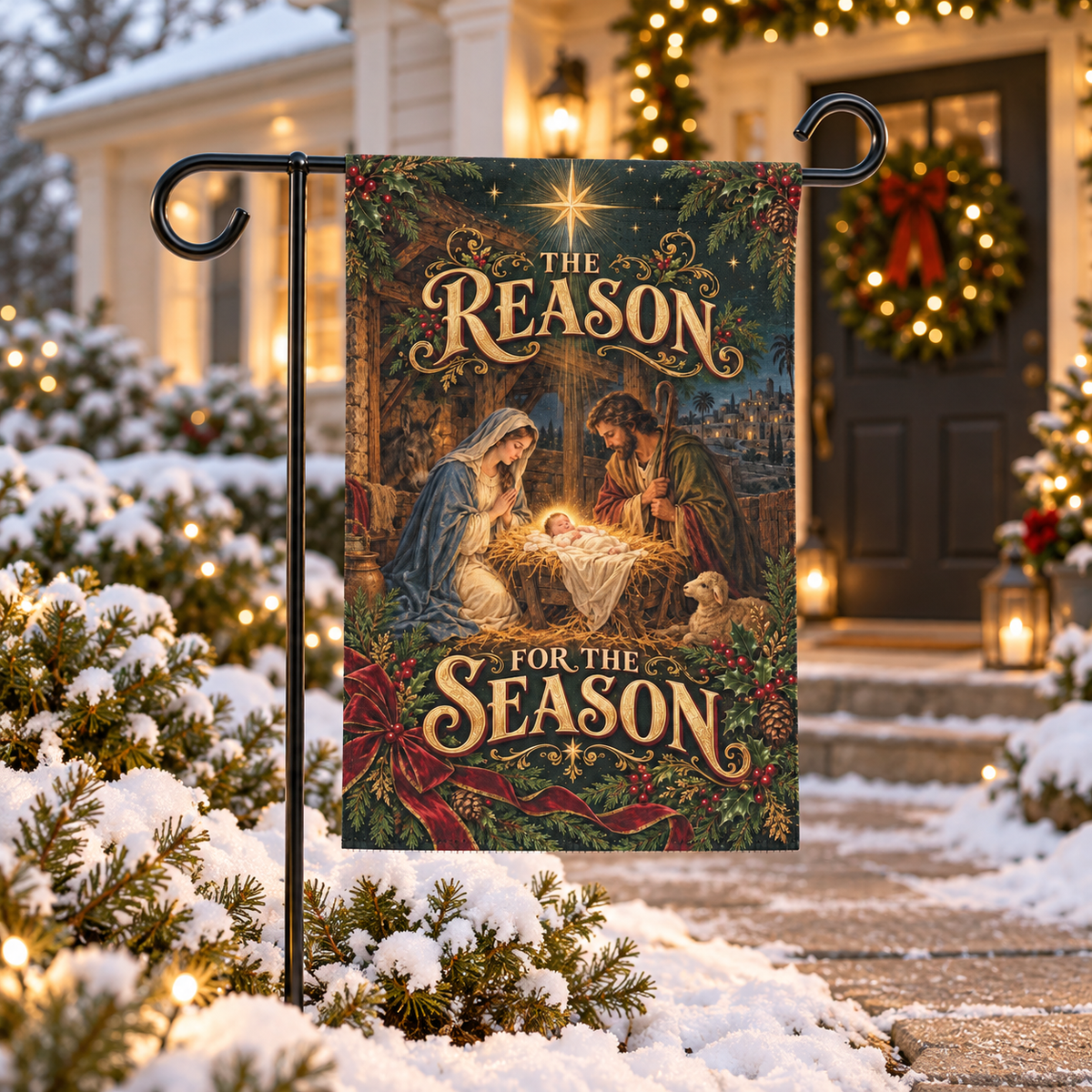Christian Christmas Garden Flag, Nativity Scene, Reason for the Season, Double Sided 12x18 Flag, Religious Yard Decor