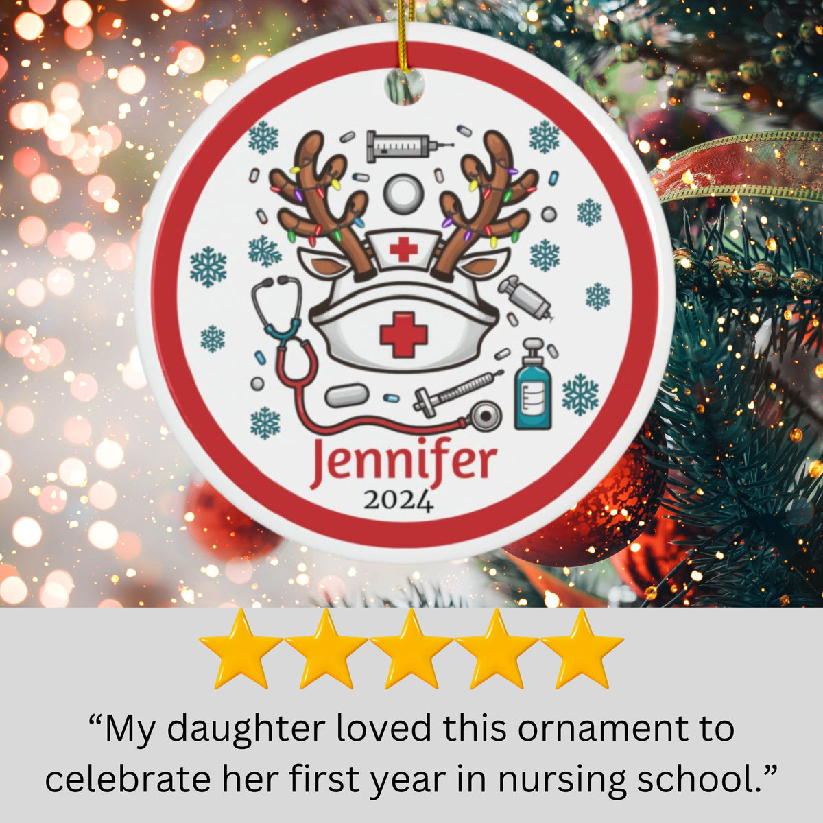 Reindeer Nurse Personalized Christmas Ornament