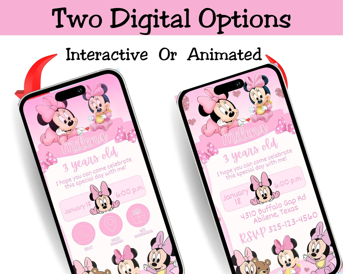 Baby Minnie Mobile Party Invitation Editable Canva Link