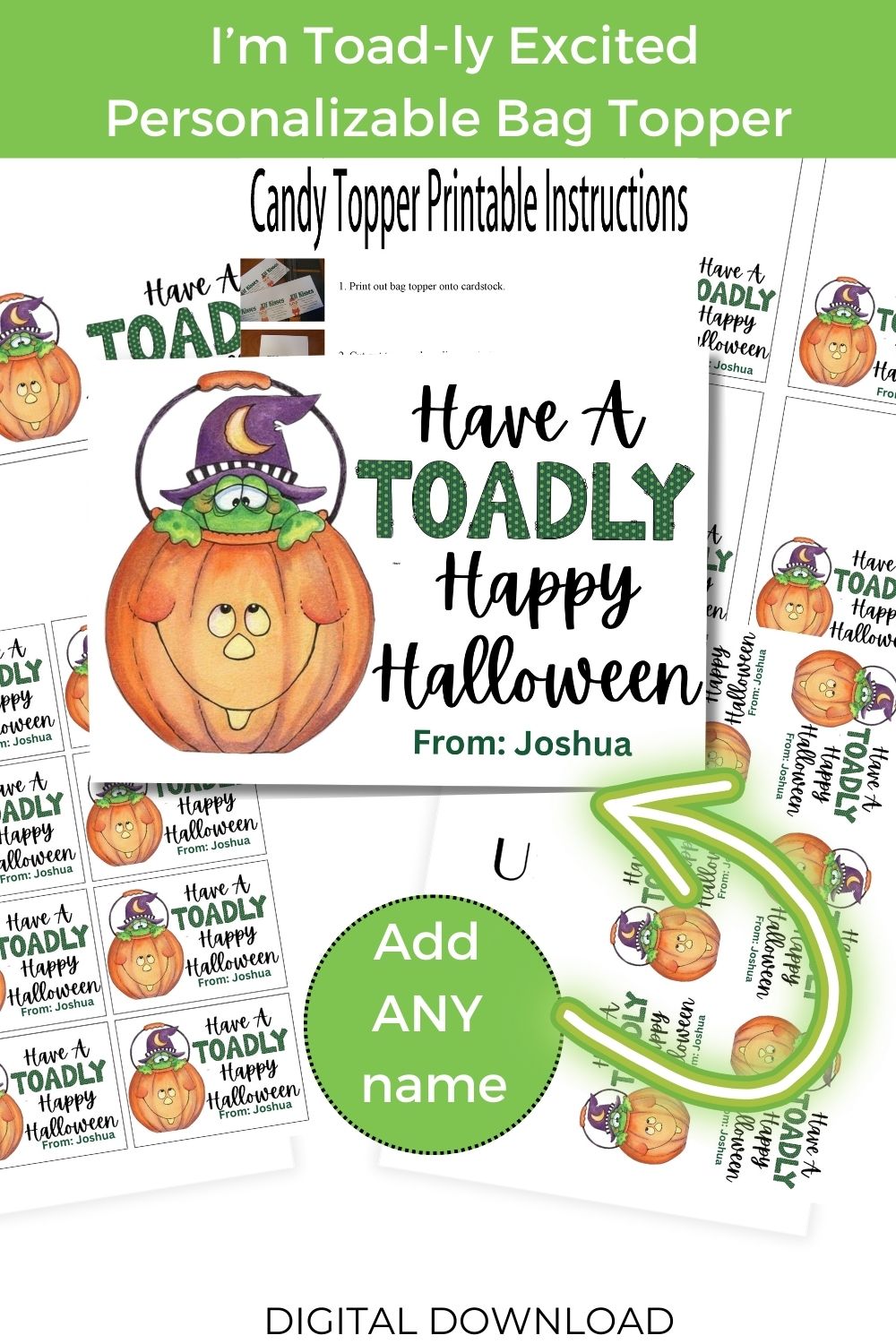 Toad Halloween Bag Topper Printable Canva Template