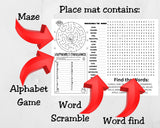 Thanksgiving Activity Placemats for Kids, Printable Thanksgiving Games, Kids Table Activities