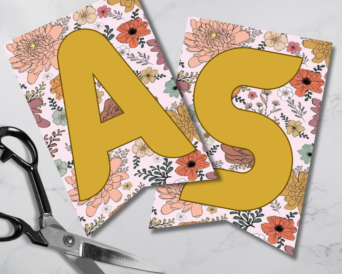 Boho Floral Digital Pennant Banner Canva Template