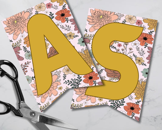 Boho Floral Digital Pennant Banner Canva Template