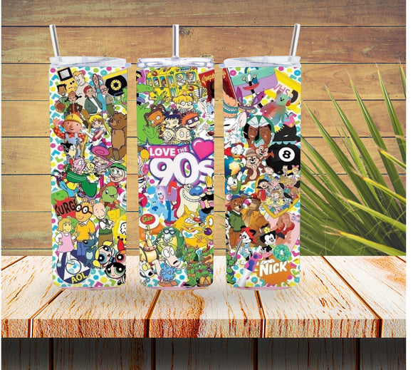 Love the 90s Cartoon Collage 20 ounce Stainless Steel Tumbler