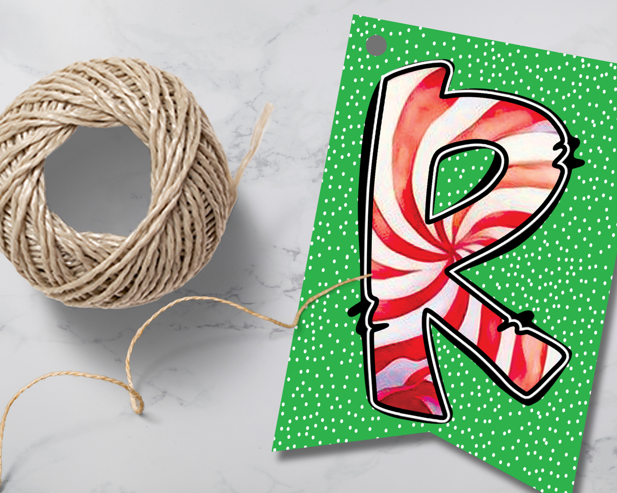 Candy Cane Pennant Banner Printable Canva Template Download
