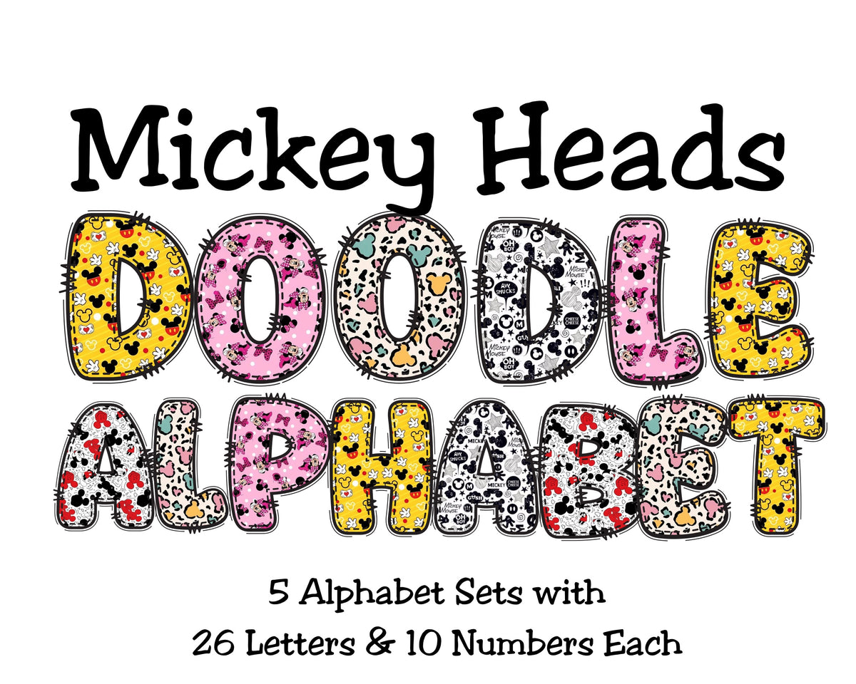 Mickey Heads Doodle Alphabet Clip Art for Parties, Nursery Decor