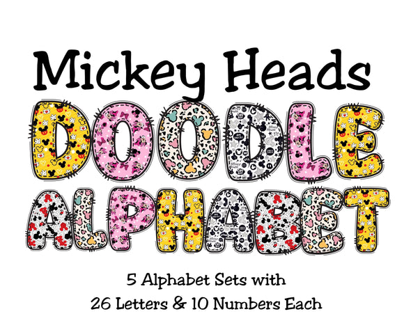 Mickey Heads Doodle Alphabet Clip Art for Parties, Nursery Decor