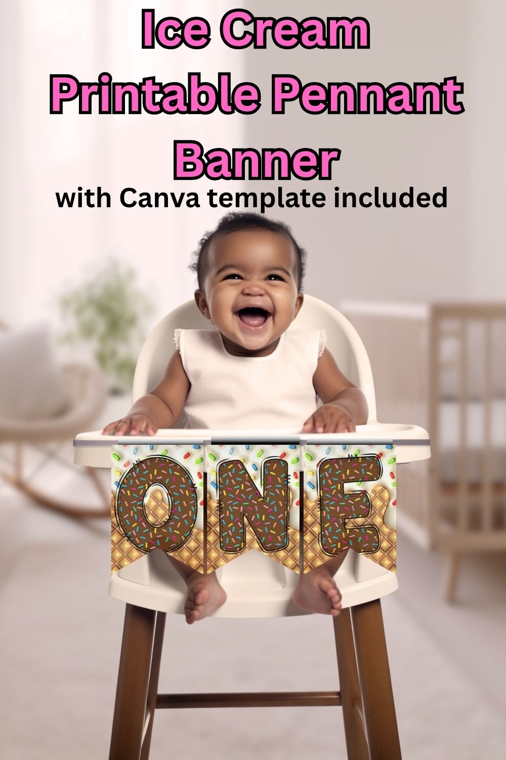 Ice Cream Pennant Banner Printable and Canva Template