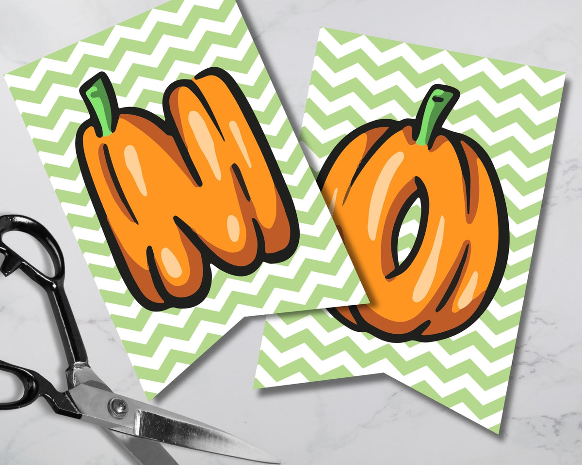 Chevron Pumpkin Canva Template Pennant Banner Printable