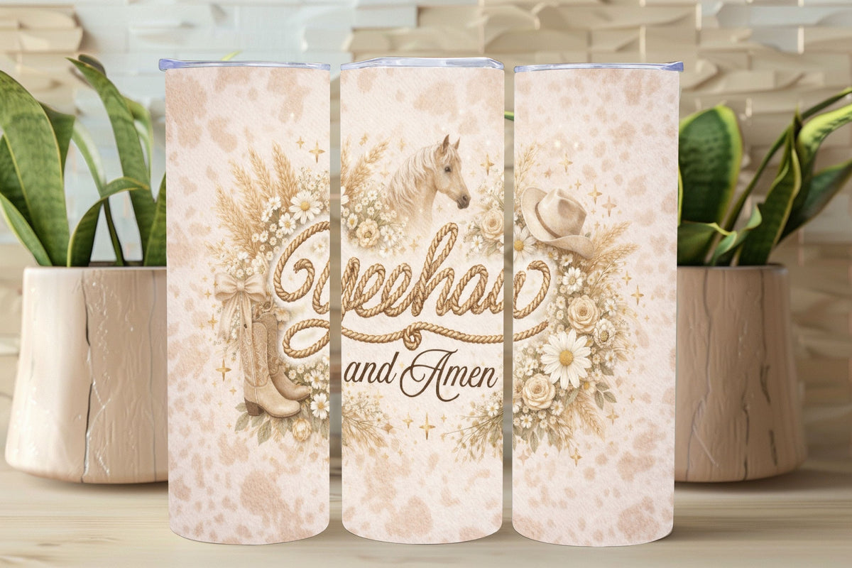Neutral Boho Yeehaw and Amen Tumbler  *850