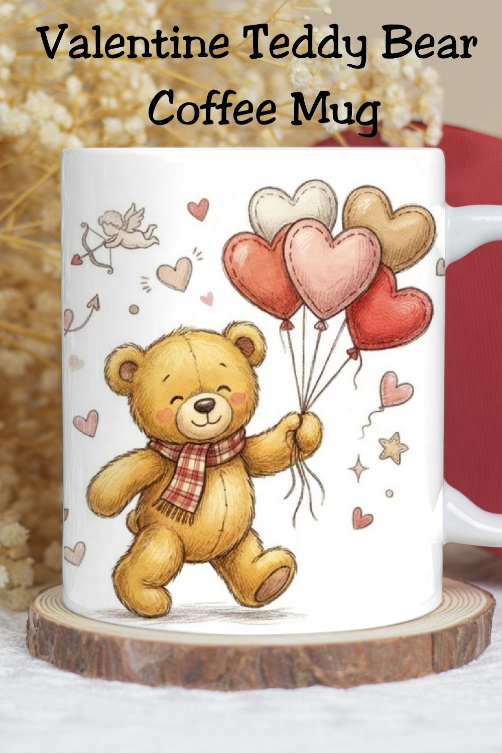 Create a heart-warming Valentine’s mug with this Teddy Bear Valentine Mug Design. Featuring adorable bears, love letters, and heart balloons, this design is available as a finished Valentine coffee mug or an 11oz mug wrap PNG for sublimation and small business projects. Perfect for handmade Valentine gifts and seasonal mug collections.
