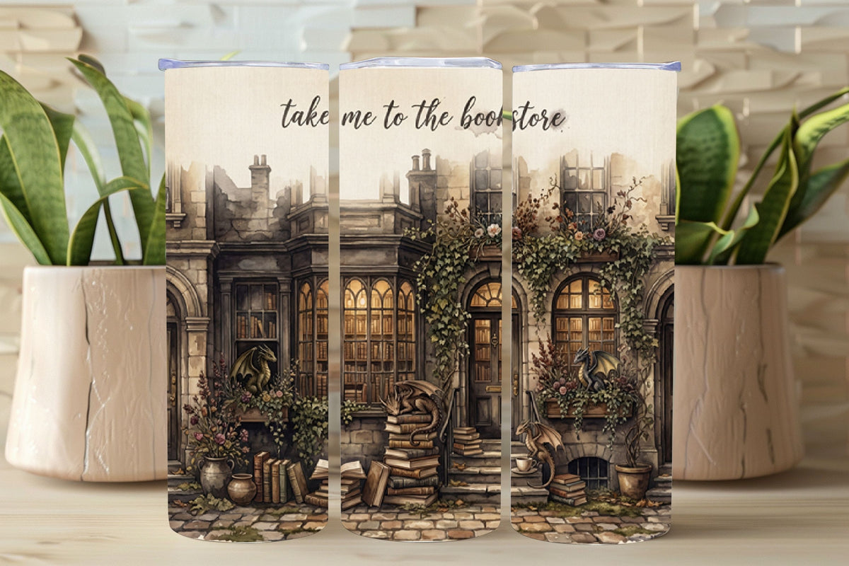 Bookstore-themed phone case with decorative elements on a wooden surface.