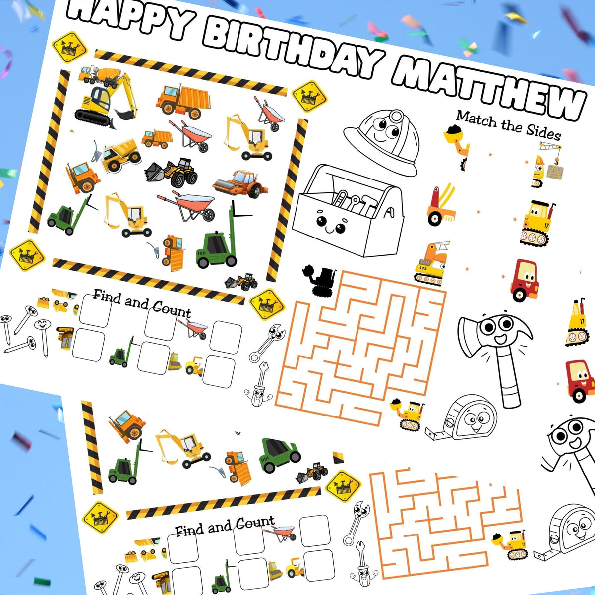 Construction Birthday Placemat – Printable Party Activity