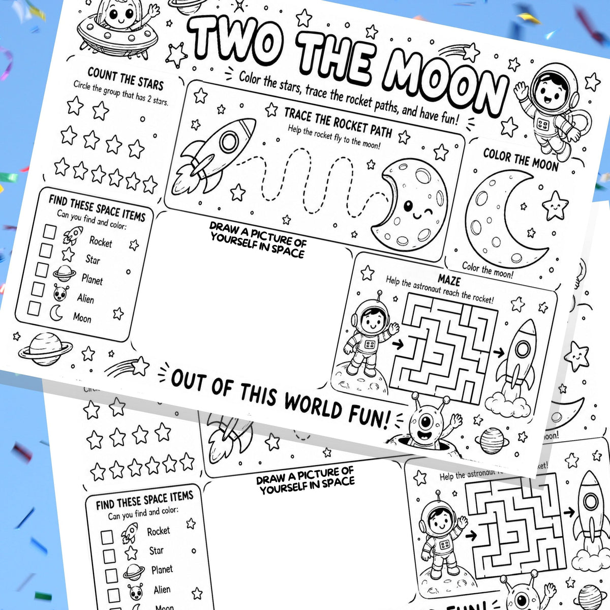 Two The Moon Birthday Activity Placemat Printable