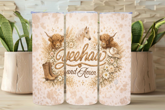 Highland Cow Yeehaw and Amen Tumbler   *853