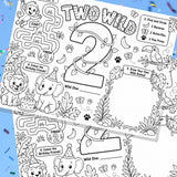 Two Wild Second Birthday Activity Placemat Printable, Jungle Safari Birthday Activity