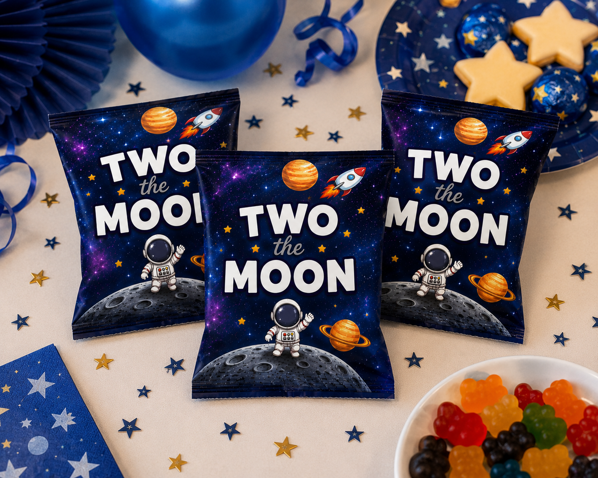 Two The Moon Fruit Snack Wrapper Printable, Space Birthday Party Favor, Astronaut Fruit Snack Wrap, Galaxy Birthday Treat Bag