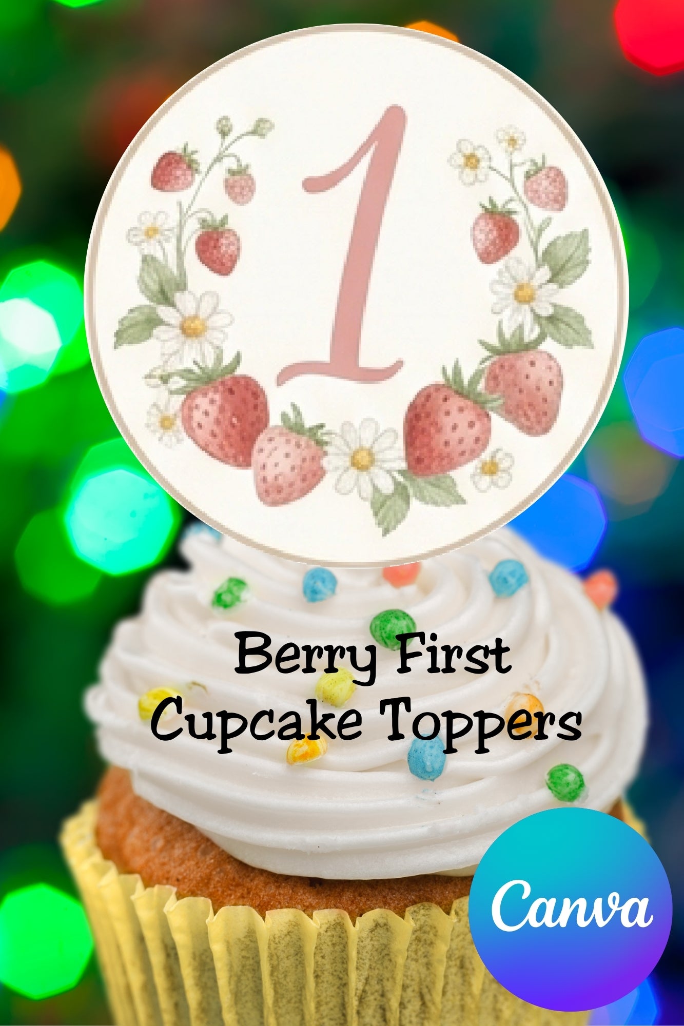Make your party planning stress-free with these editable cupcake toppers for a berry first birthday. Designed for busy moms, this strawberry birthday cupcake topper printable lets you customize your child’s name in Canva, then print and assemble in minutes. Perfect for a sweet one birthday theme, these toppers add a cohesive, Pinterest-worthy look without the extra work.