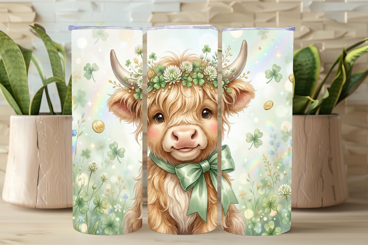 Phone case with a cow design featuring flowers and a bow, surrounded by plants.