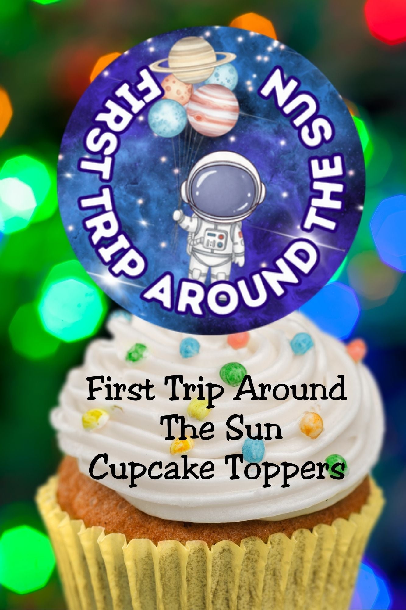 Celebrate your baby’s first birthday with First Trip Around the Sun outer space cupcake toppers. This printable party decor instantly upgrades cupcakes for a space party or astronaut birthday. Ideal for busy parents planning a one year party with a fun galaxy theme.