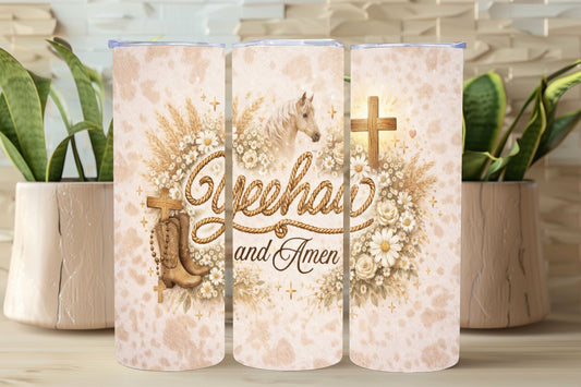 Christian Rustic Yeehaw and Amen Tumbler   *851
