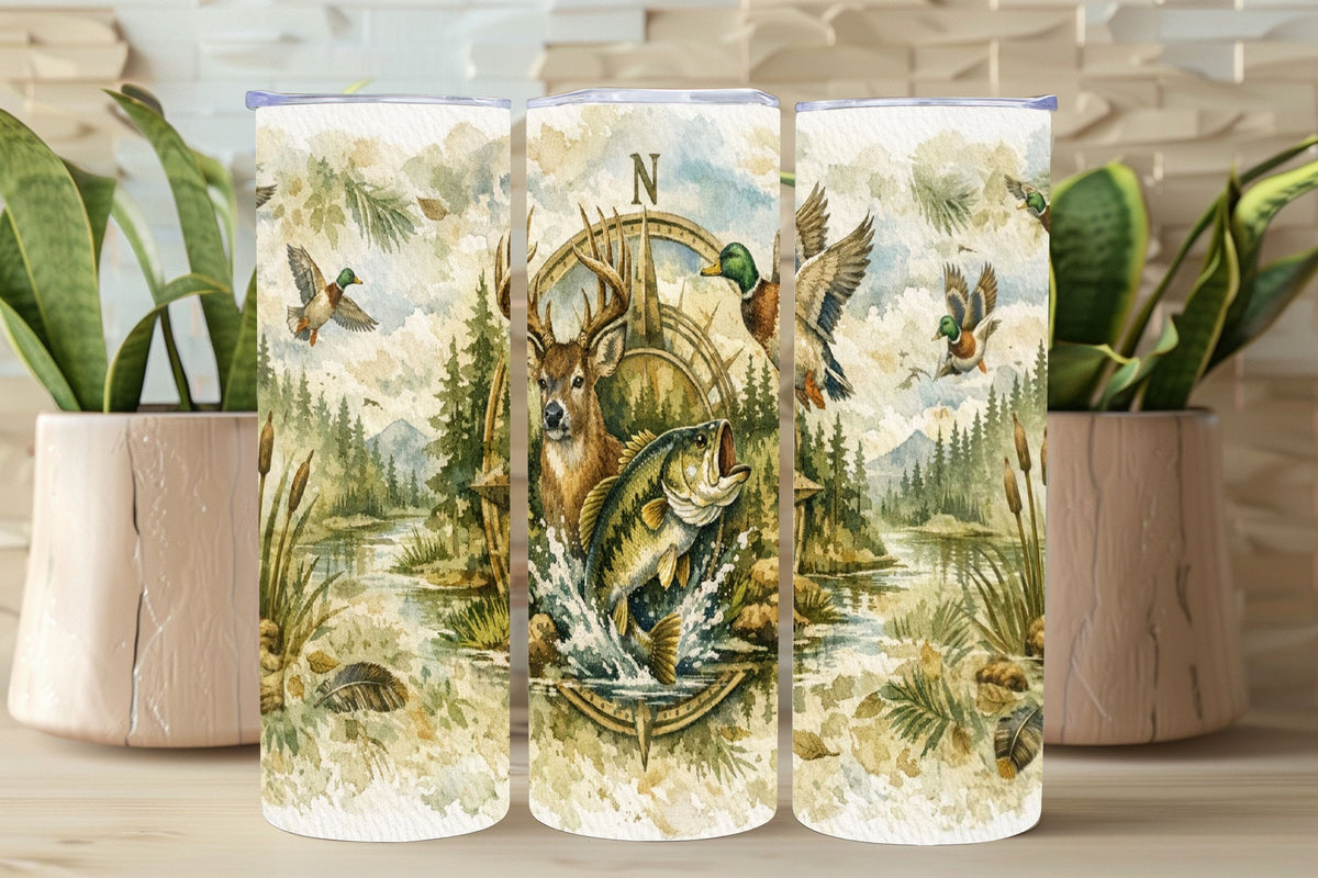 Deer Duck Fishing Tumbler – Hunting & Fishing Design   *889