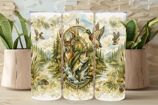 Deer Duck Fishing Tumbler – Hunting & Fishing Design   *889
