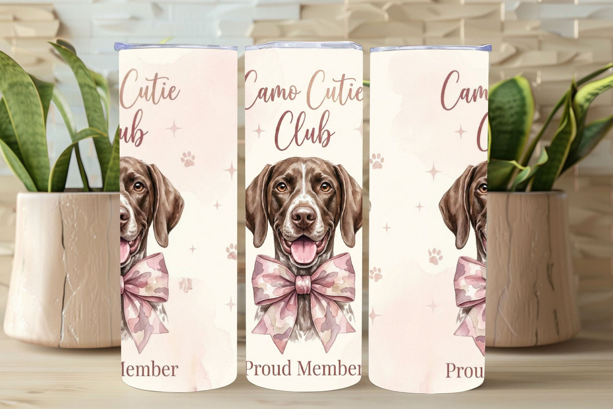 Camo Dog Coquette Bow Tumbler – GSP Hunter Girl Design   *866