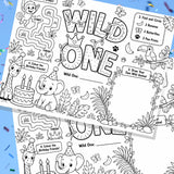 Wild One First Birthday Activity Placemat Printable, Jungle Safari Birthday Activity