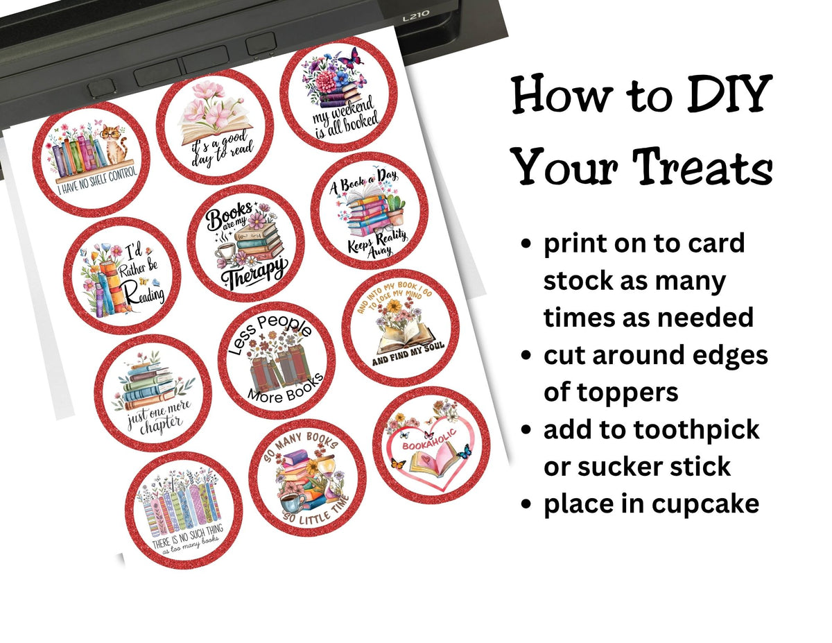 Book Cupcake Topper Printables