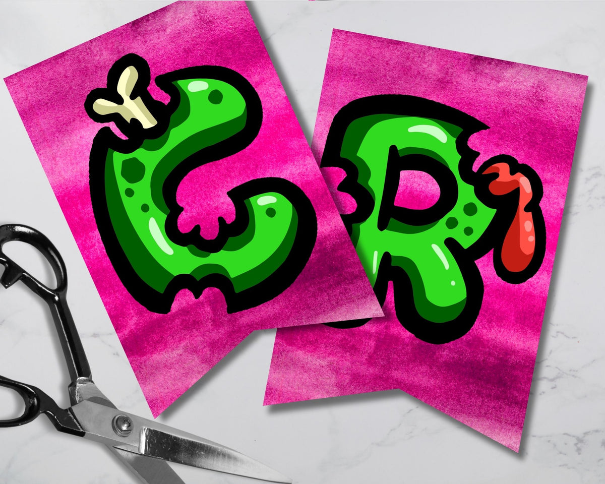Pink Zombie Halloween Pennant Banner Printable