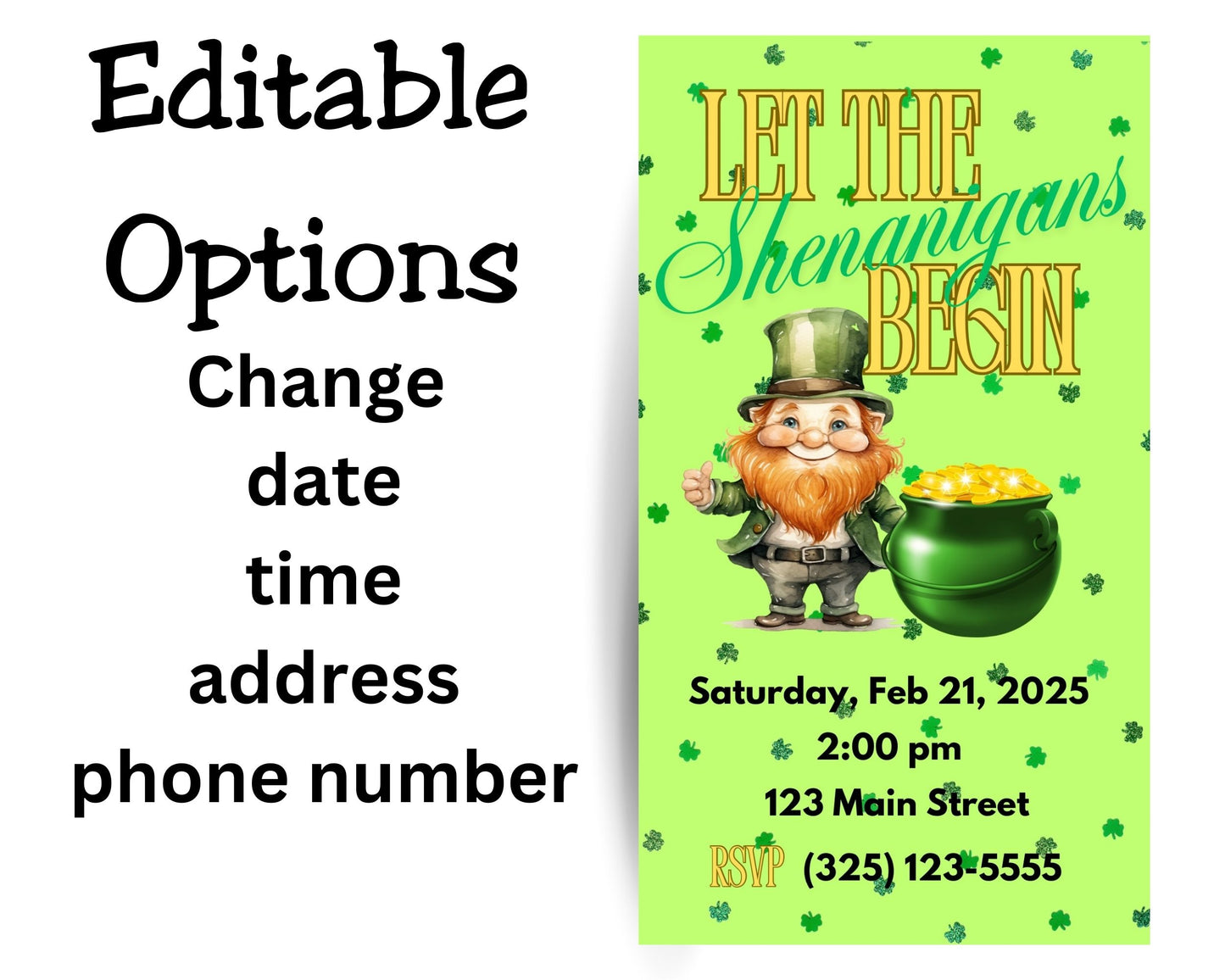 Let the Shenanigans Begin Mobile Party Invitation Editable Canva Link