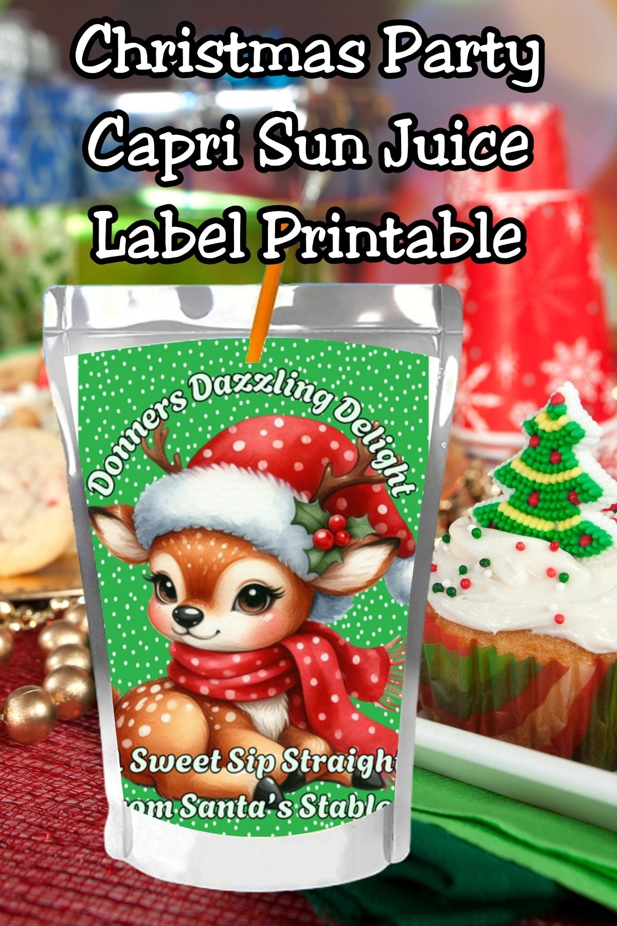 Reindeer Capri Sun Labels – Printable Christmas Drink Pouch Stickers for Kids