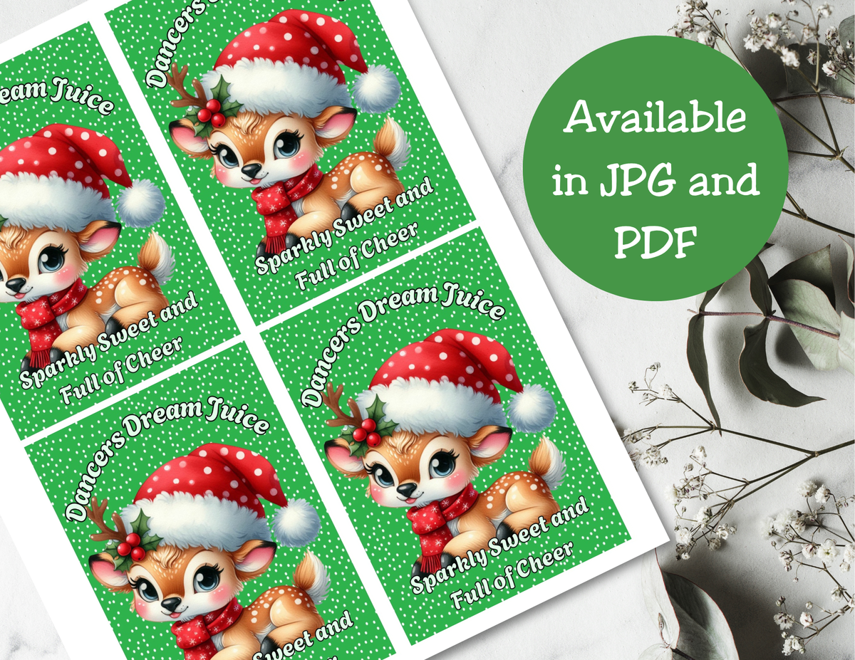 Reindeer Capri Sun Labels – Printable Christmas Drink Pouch Stickers for Kids