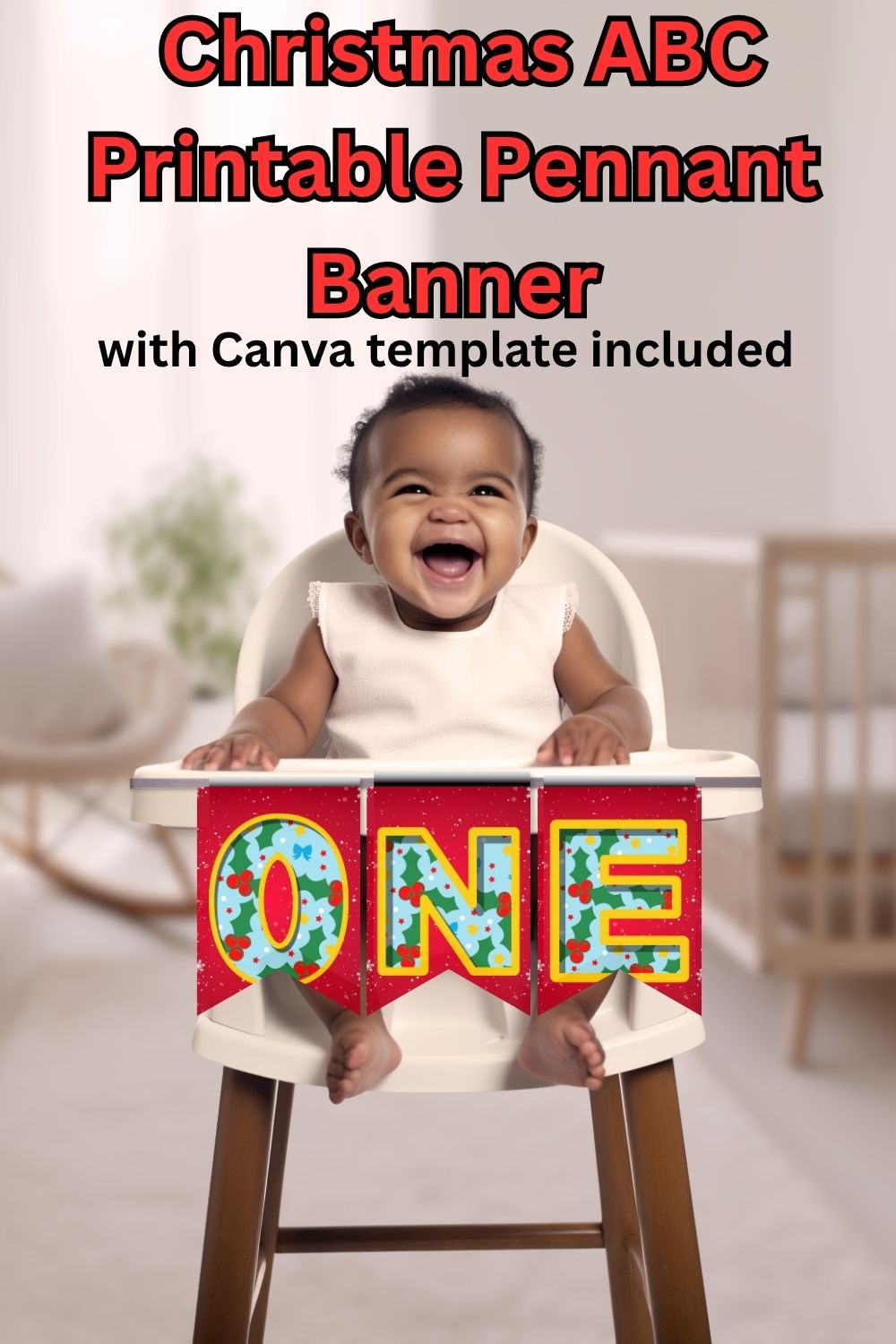 Christmas ABC Printable Pennant Banner with Canva Template