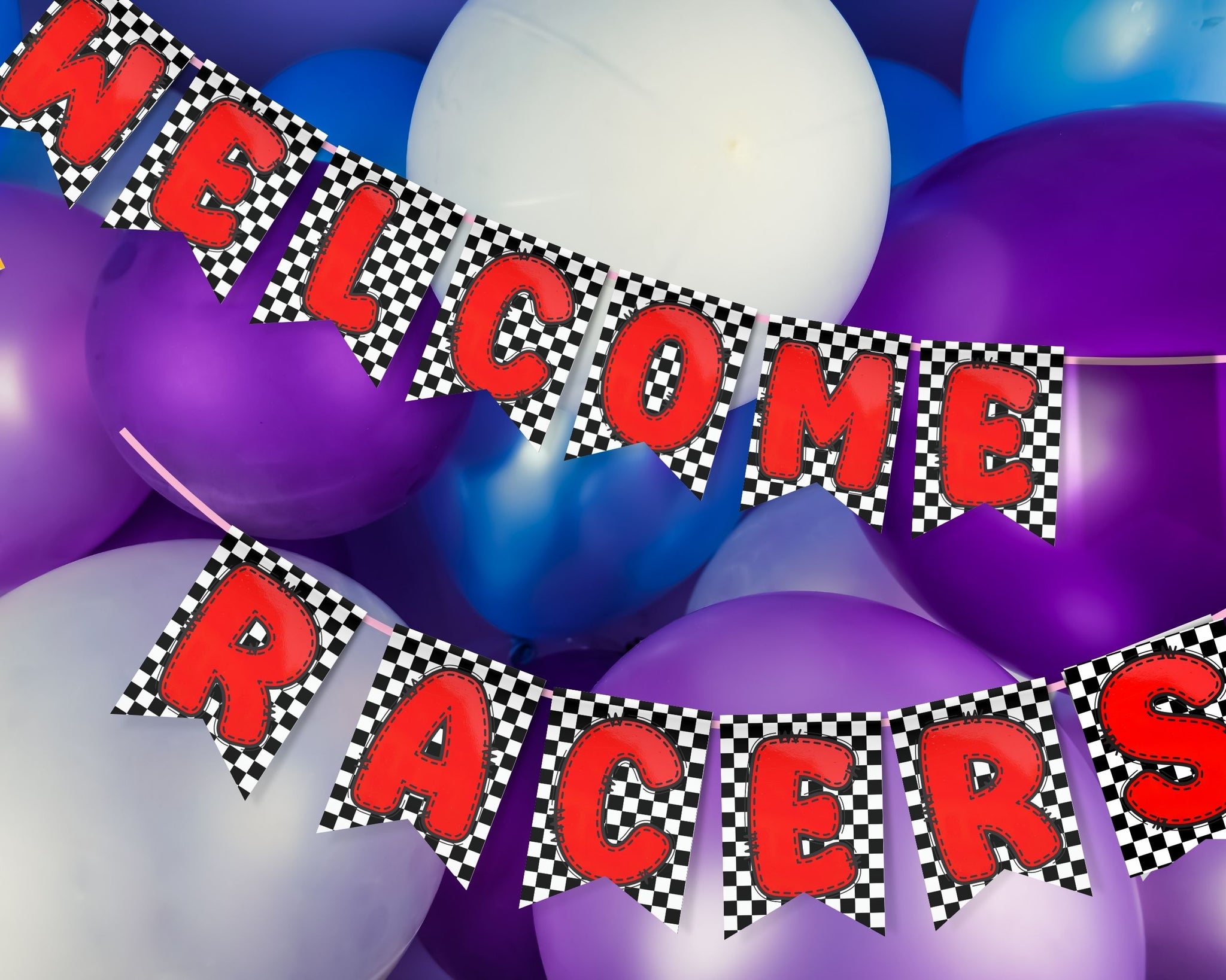 Checkered Flag Racing Birthday Pennant Banner Printable – DIY Party Mom, image size:2048x1638