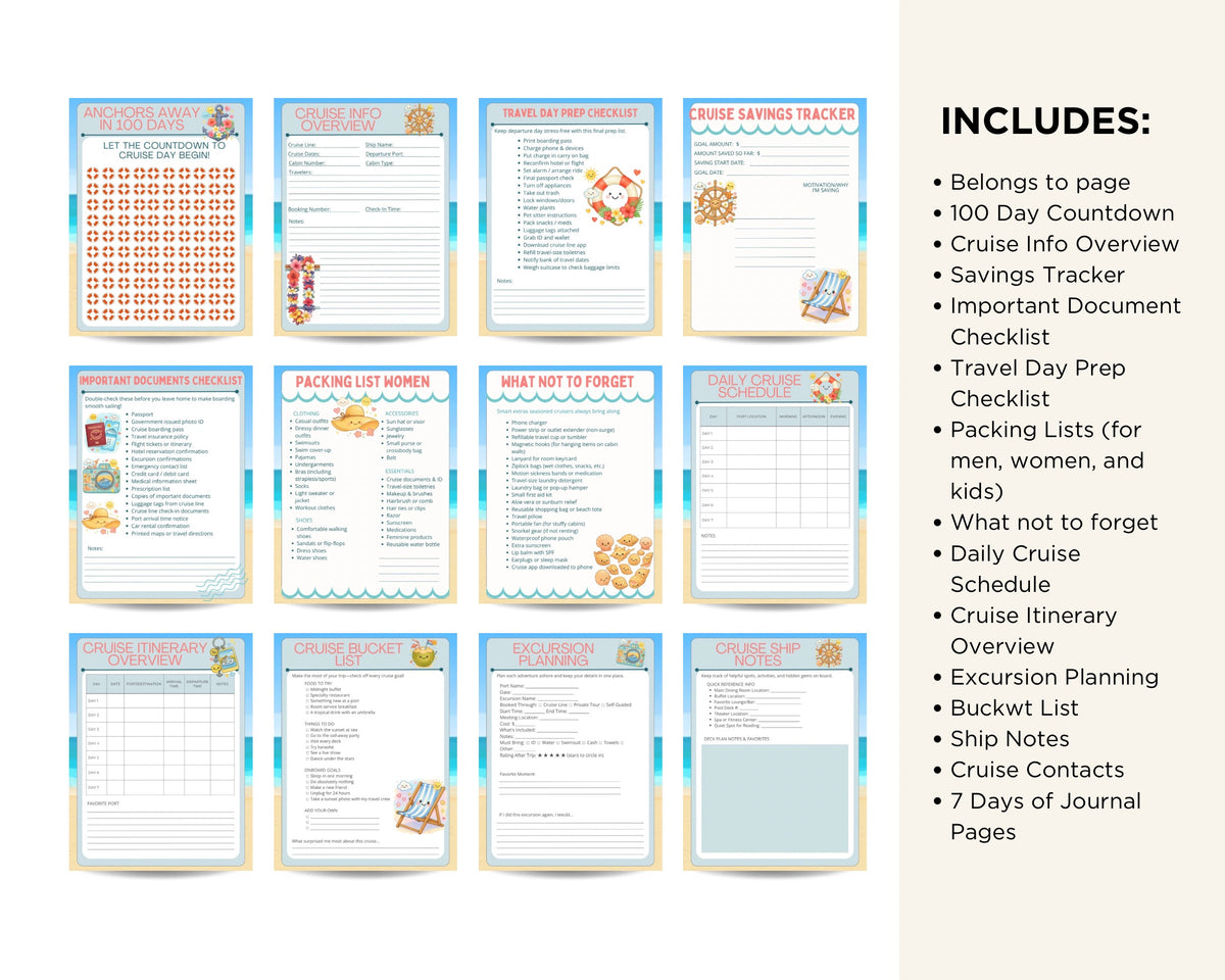 Bon Voyage Cruise Planner Printable