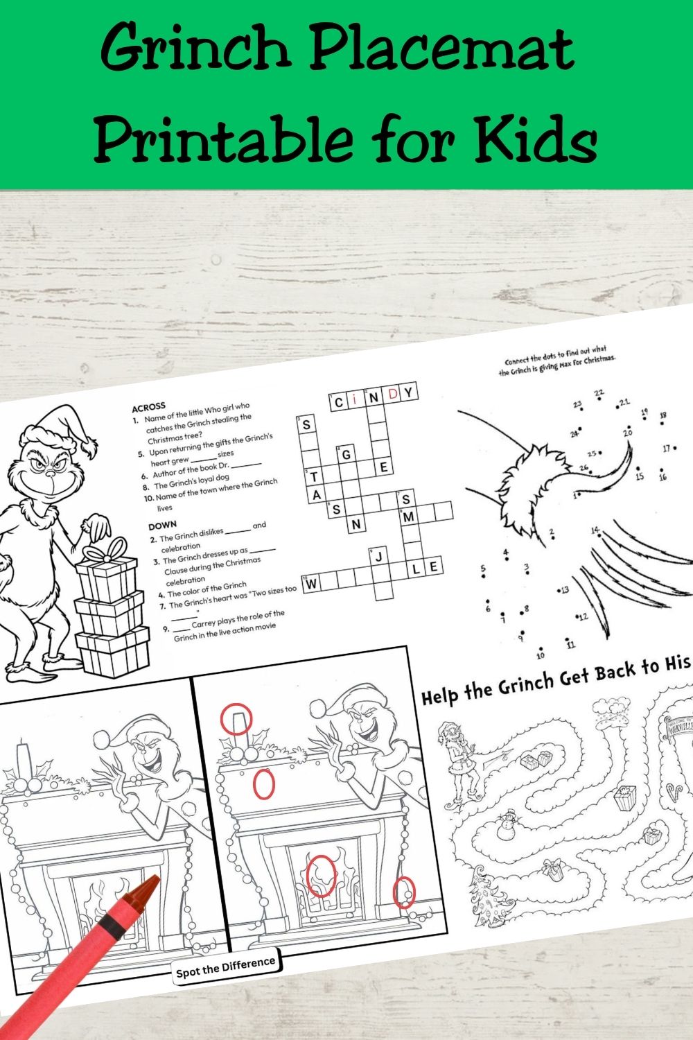 Grinch Activity Placemat Printable