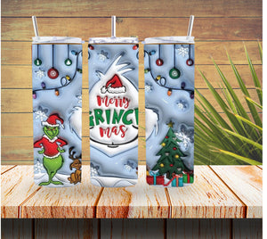 Merry Grinchmas Christmas 3D 20 ounce Stainless Steel Tumbler  *546