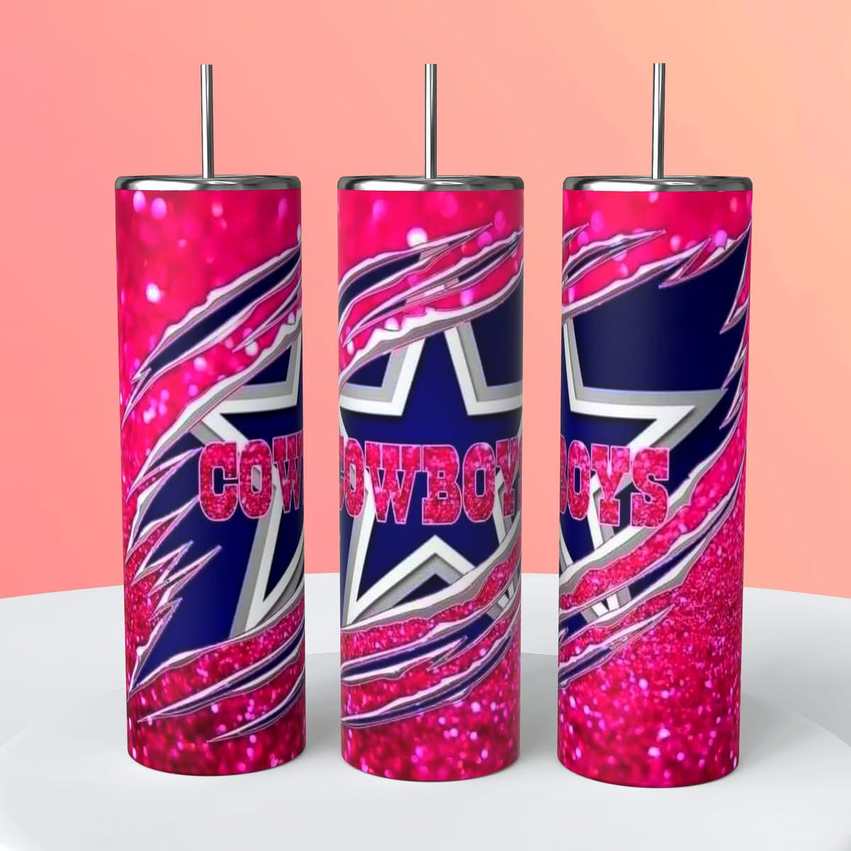 Glitter Pink Cowboys Claw Tear Through 20 ounce Stainless Steel Tumbler   *710
