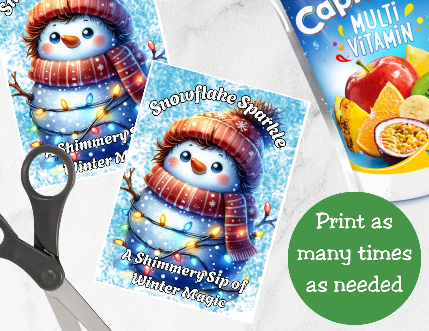 Snowflake Sparkle Capri Sun Label Printable