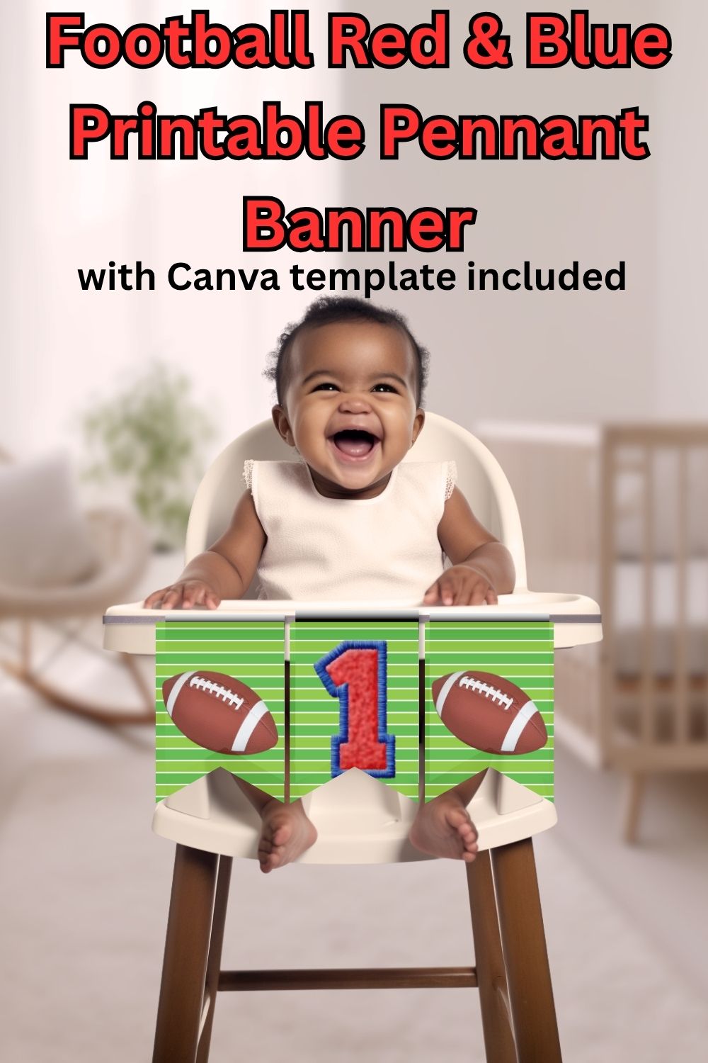 Red and Blue Football Varsity Letters Pennant Banner Printable with Canva Template