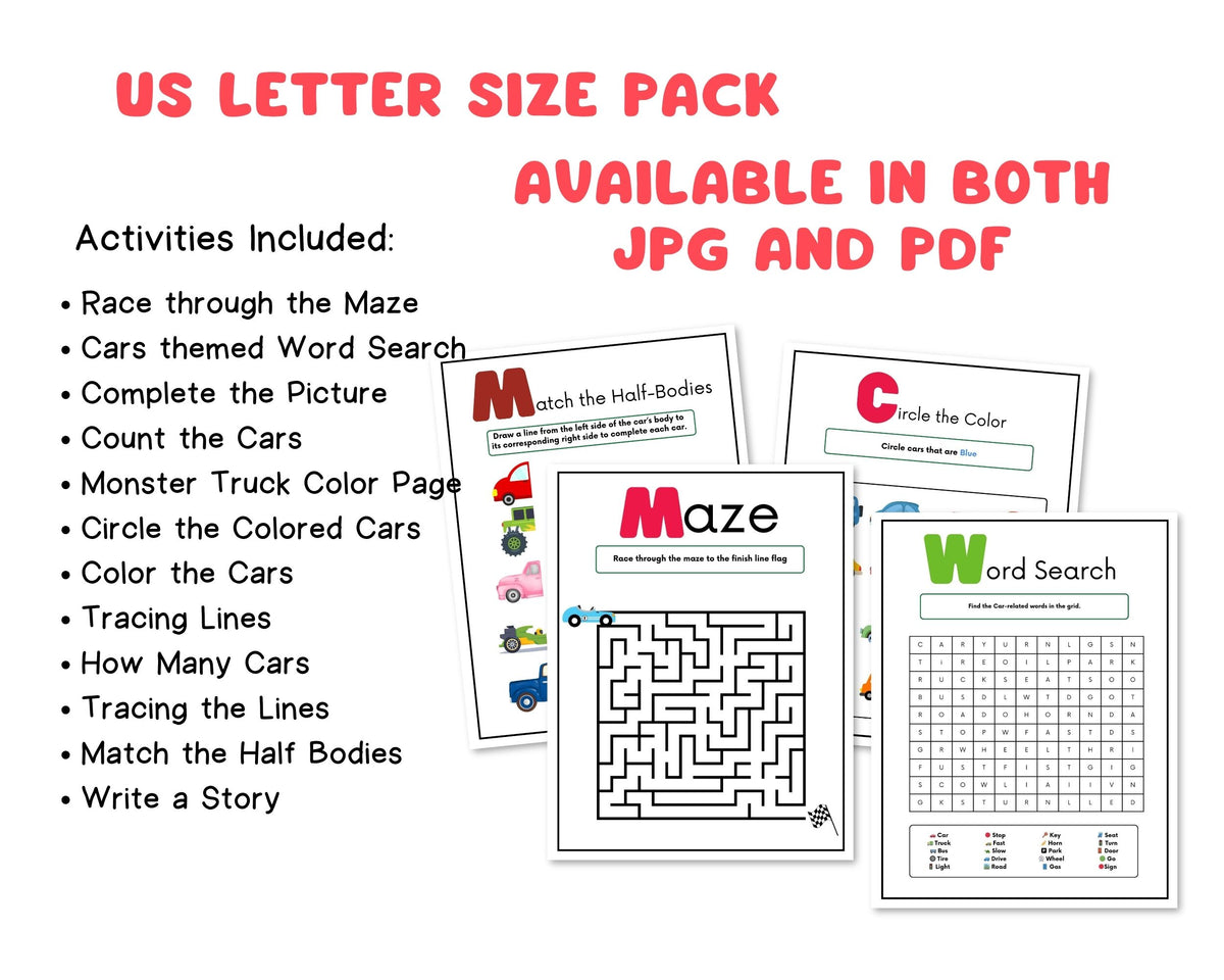 Cars Preschool Activity Book Printable