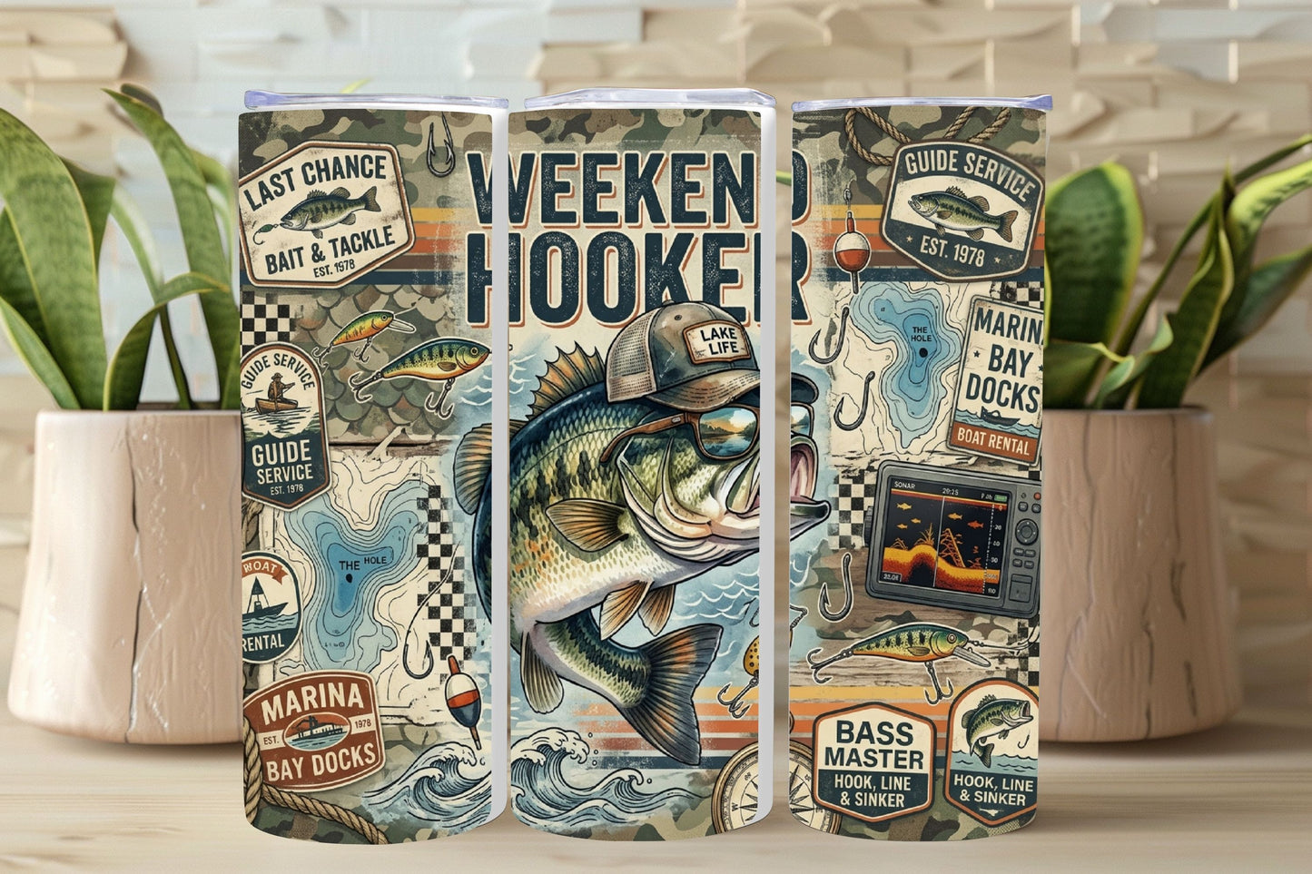 WEEKEND HOOKER FISHING TUMBLER and Tumbler Wrap PNG  *1063