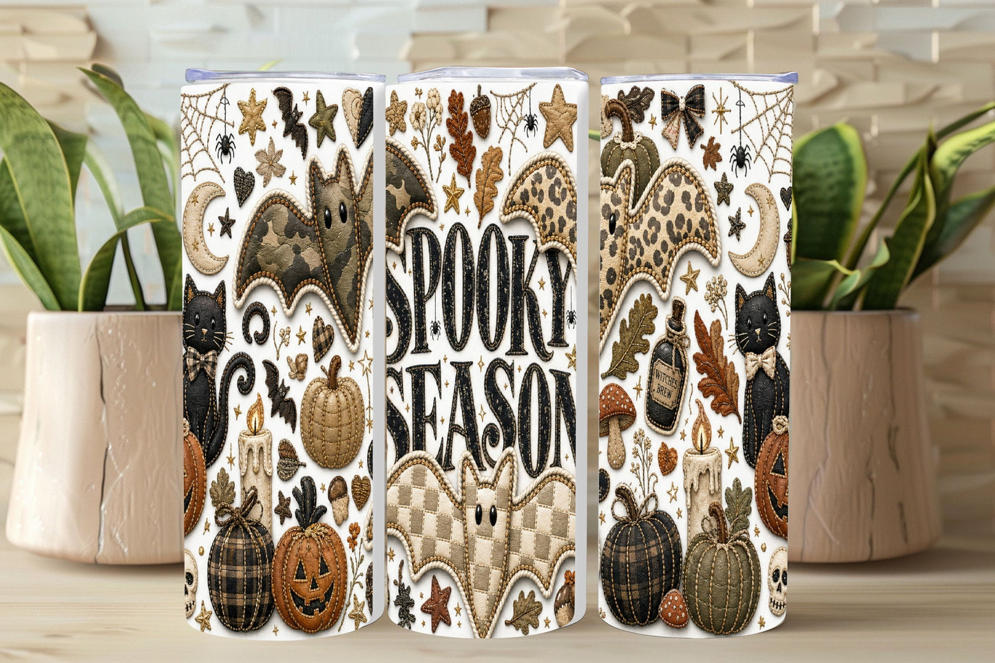 Spooky Season Patchwork Bats Tumbler and Tumbler Wrap *1109