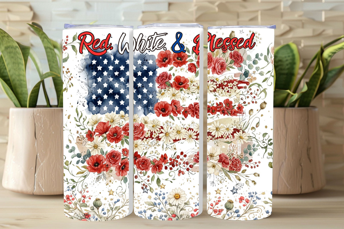 Red, White & Blessed Patriotic Tumbler and Tumbler Wrap PNG  *1061
