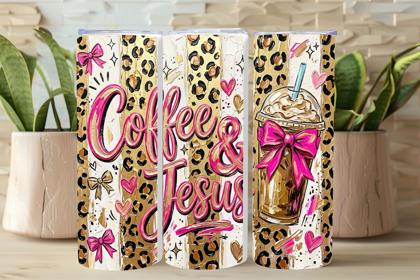Coffee and Jesus Tumbler Wrap PNG and Tumbler   *1060