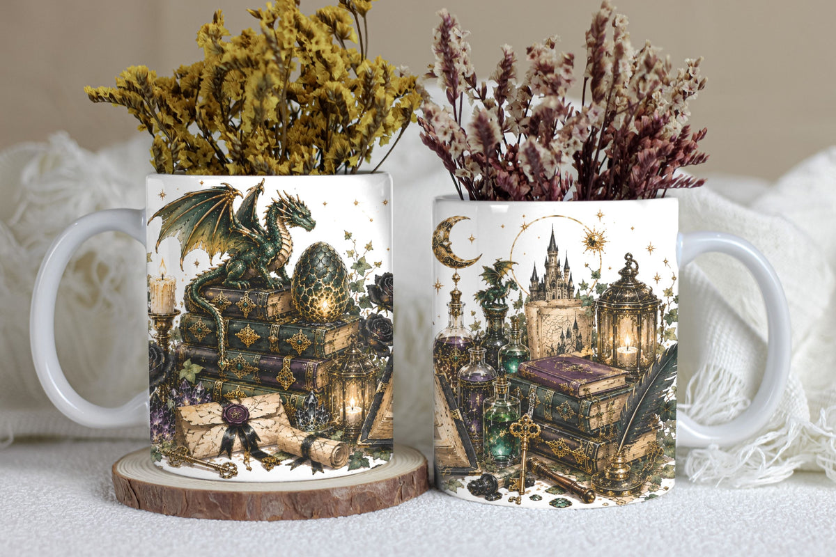 Dark Academia Dragon Mug  and Mug Wrap