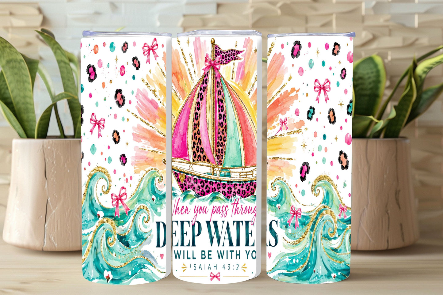 Deep Waters Christian Tumbler and Tumbler Wrap PNG  *1069